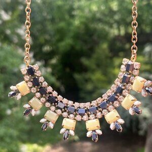J.CREW - “Dune Brûlée” Green/Navy Blue/Clear Rhinestone Statement NECKLACE